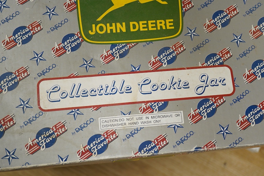 A boxed Enesco collectible cookie jar (biscuit barrel) in the form of a John Deere tractor